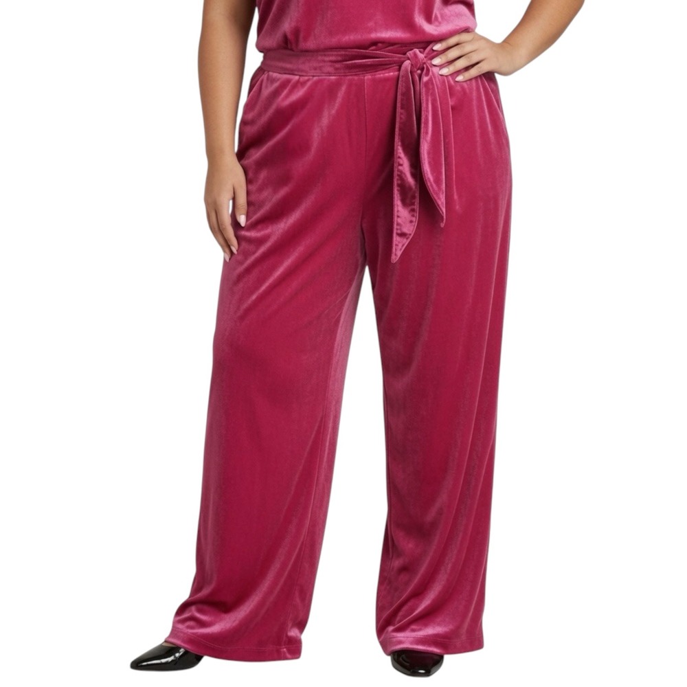 Universal Standard S Pink Velvet Wide Leg Tie Waist Pants Magenta Size 14/16